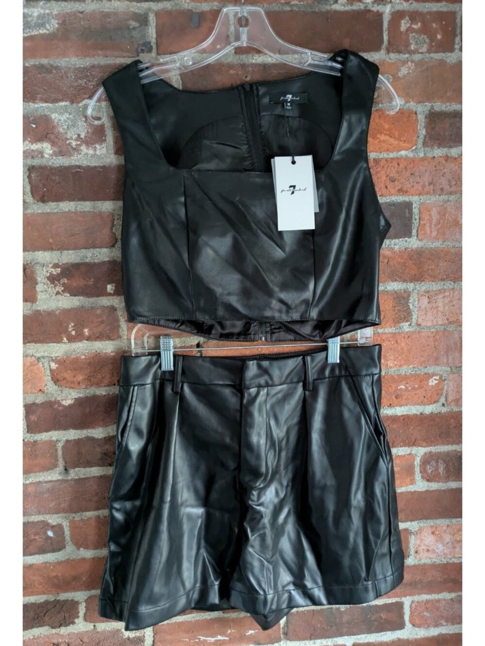 7 For All Mankind Faux Leather Crop Top and Skirt Set NWT New Medium